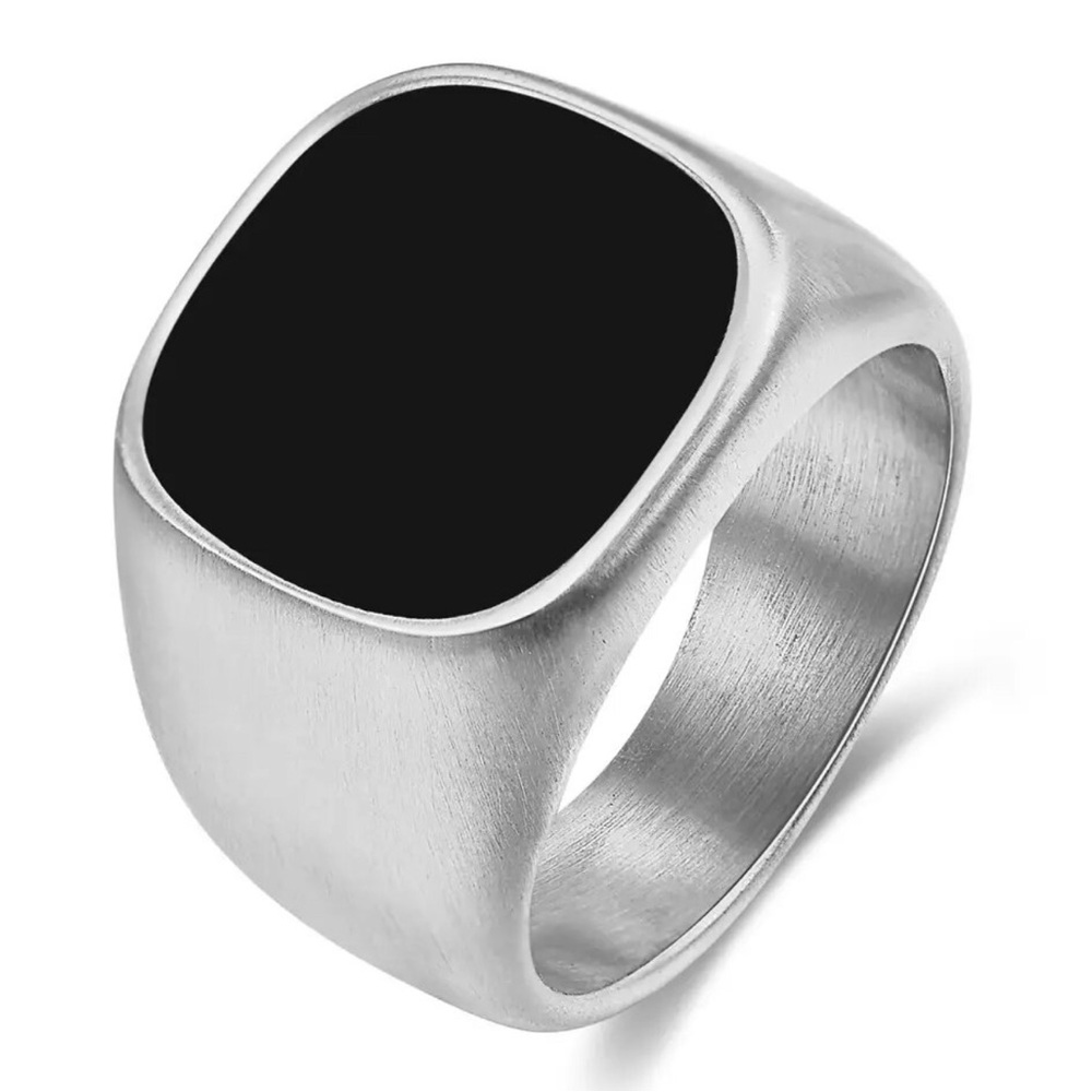 Men's Silver / Black Enamel Ring